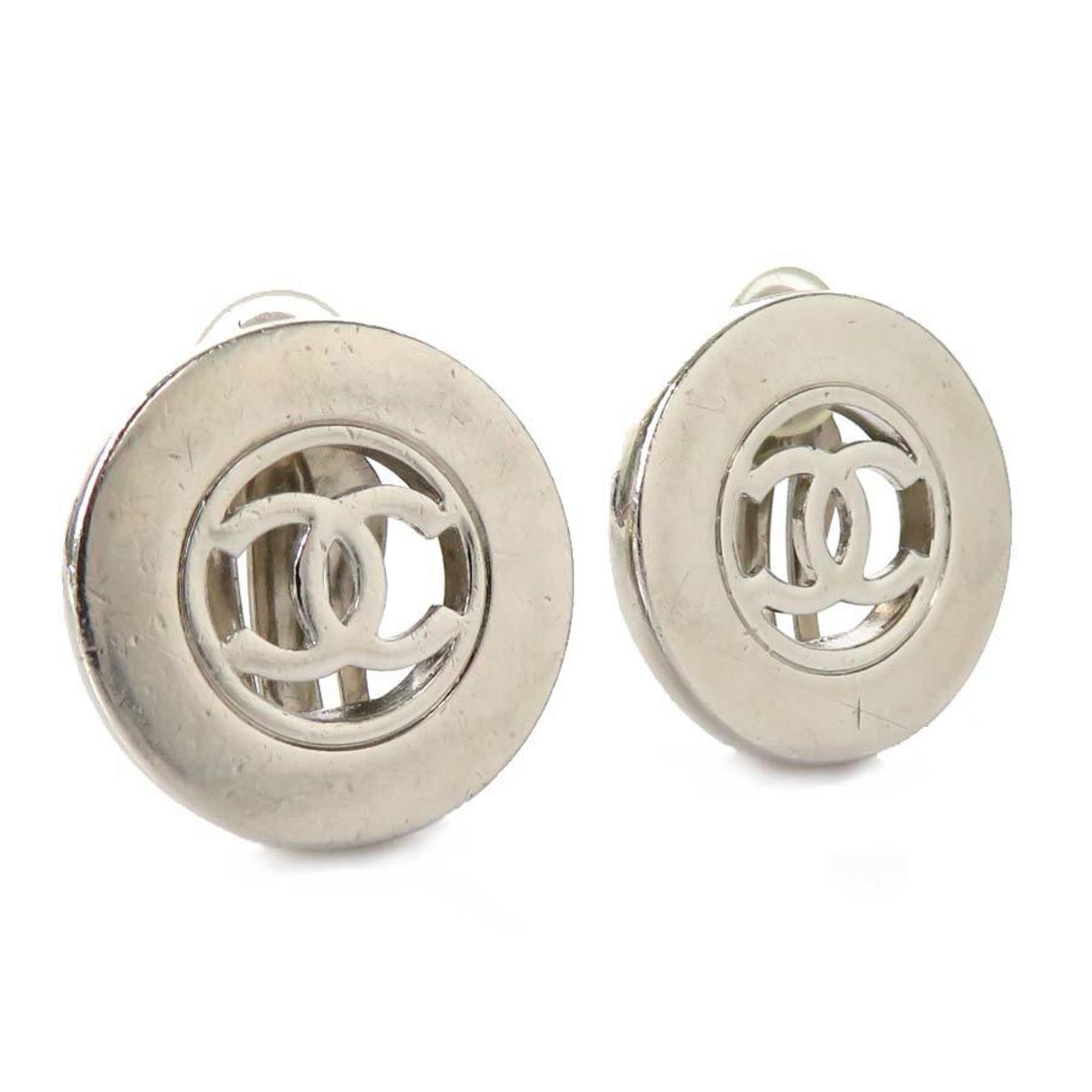 Chanel Earrings Here Mark Metal Silver Ladies